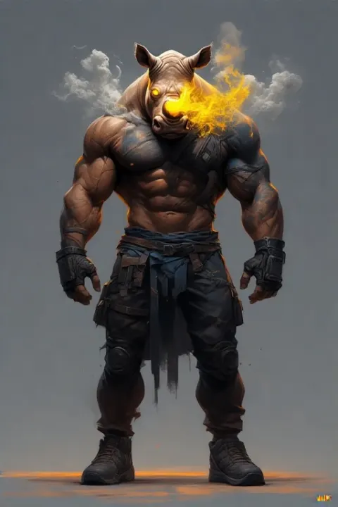 Digital Rhino Warrior Glowing Eyes