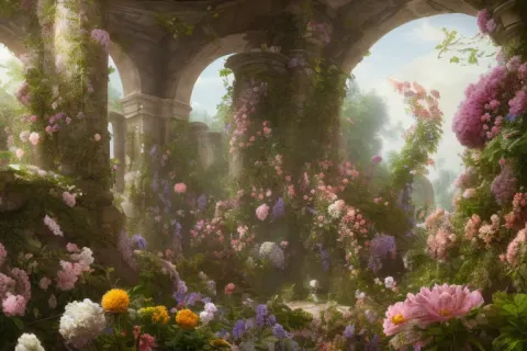Garden Flowers Ancient Ruins