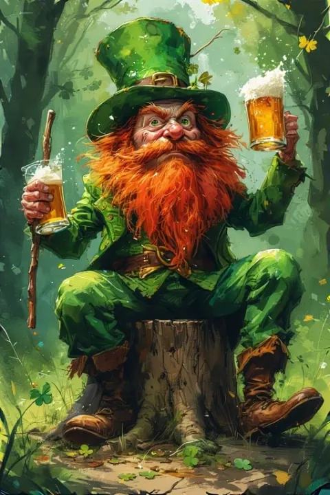 Leprechaun Forest Watercolor Illustration