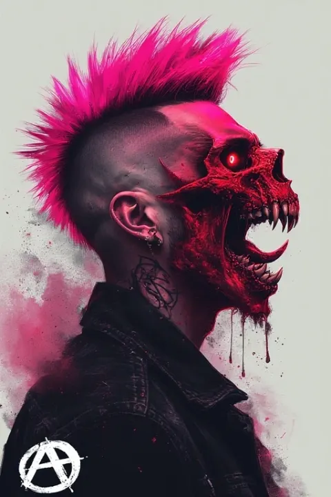 Punk Mohawk Demonic Dragon Skull
