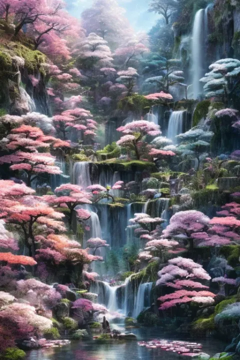 Japanese Flower Garden Waterfalls