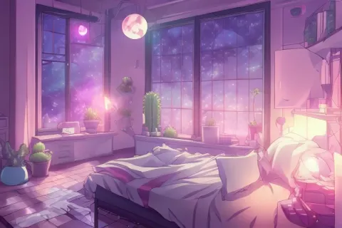 Anime Bedroom Night Purple
