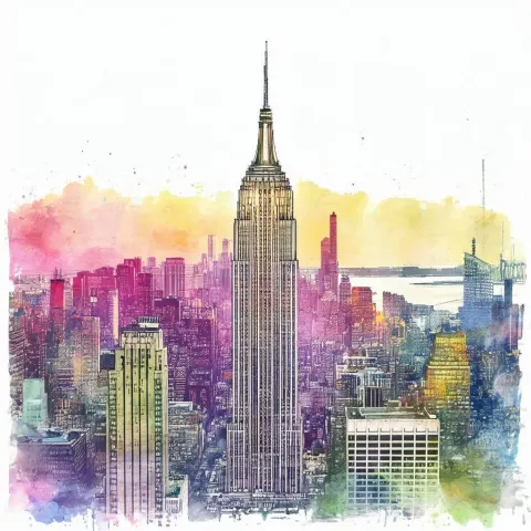 Empire State Building in Storybook Watercolor