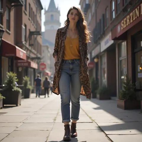 Young Woman Walking High Street