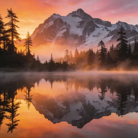 Misty Alpine Lake At Dawn