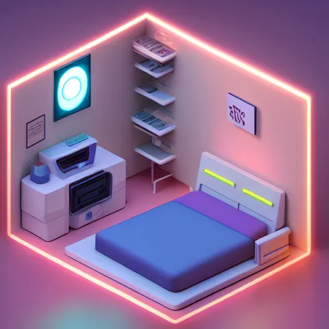 Isometric Synthwave Bedroom Box