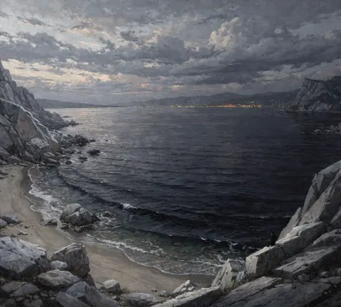 Vast Sea Granite Shore Dusk