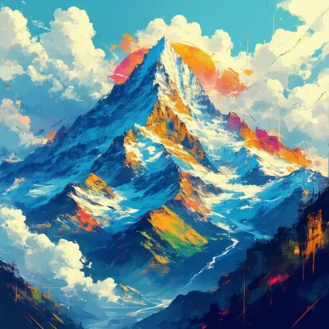 Majestic Manga Mountain Wrapped in Swirling Clouds