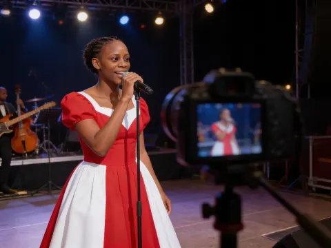 Singer On Stage With Band