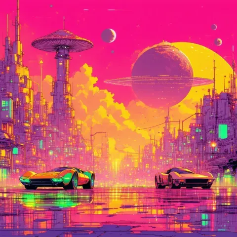 Anime Mushroom Tower Beneath a Looming Planet