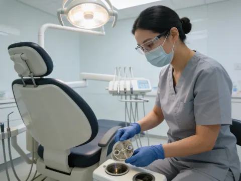 Dental Assistant Cleaning Suction Trap