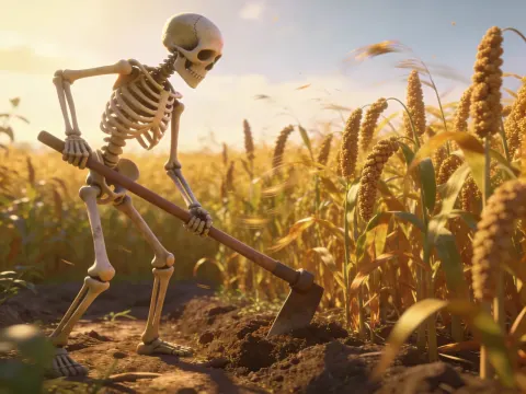 Skeleton Farming Millet Field