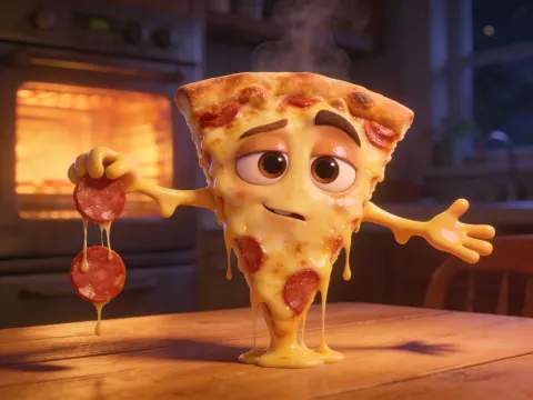 Pixar Style Pizza Slice Character