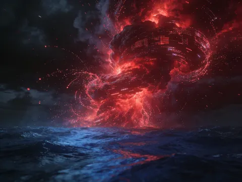 Red Cyber Data Storm Ocean