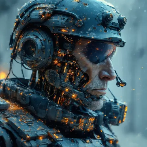 Cybernetic Veteran in Anatomical Poster Detail
