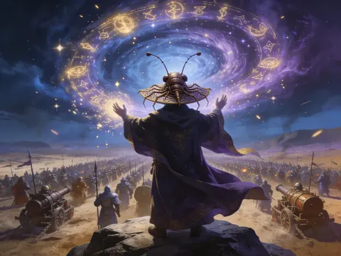 Wizard Casting Spell Over Army
