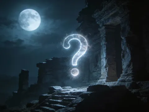 Glowing Question Mark Ancient Ruins