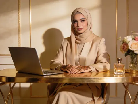Muslim Businesswoman At Gold Desk