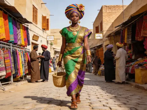 Woman In Colorful Dress Market