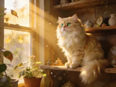 Persian Cat Sitting On Shelf