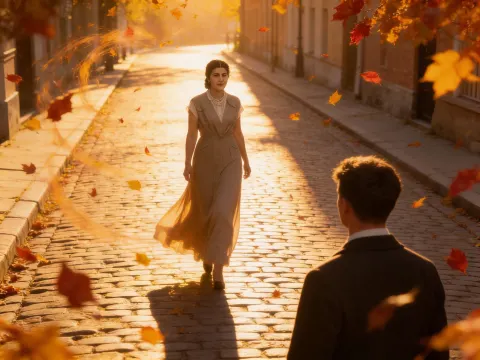 Woman Walking Toward Young Man