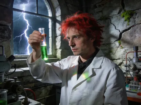Mad Scientist With Green Test Tube