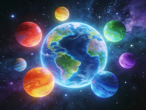 Earth Surrounded By Colorful Planets