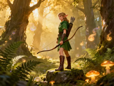 Elf Ranger In Sunlit Forest