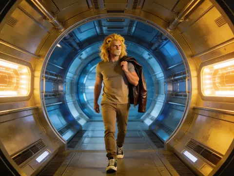Man With Leather Jacket Space Colony