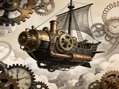 Steampunk Airship Clockwork Clouds