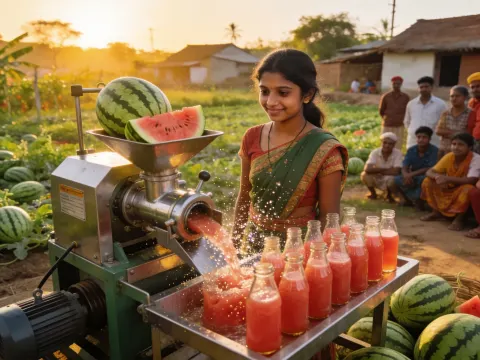 Entrepreneur With Watermelon Juice Machine