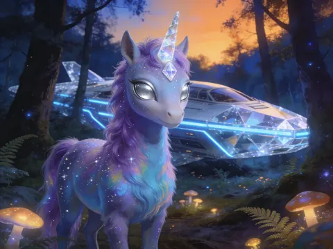 Alien Unicorn With Crystal Horn
