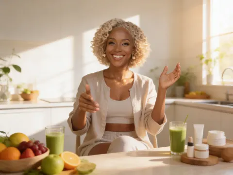 Woman In Sunlit Wellness Kitchen
