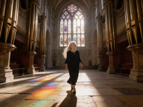 Elderly Woman In Gothic Church