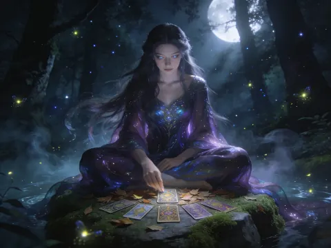 Ethereal Woman Reading Tarot Cards