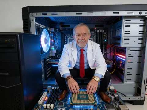 Technician Inside A Computer