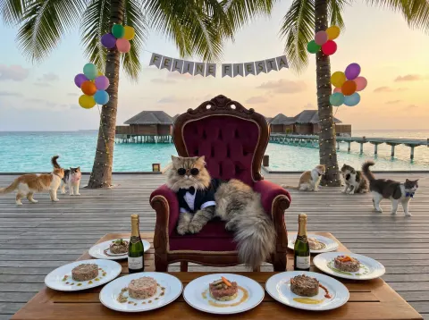 Cat Hosting Party In Maldives