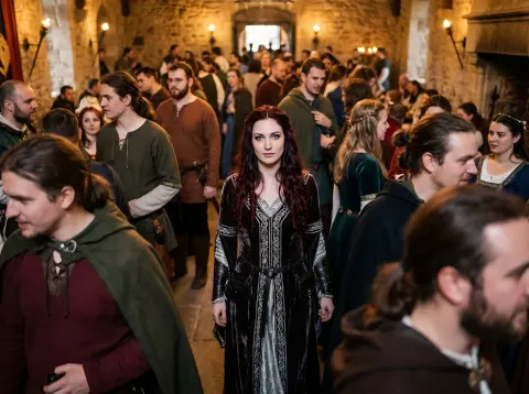 Woman In Fantasy Dress In Crowd