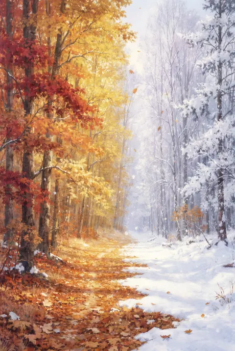 Autumn Fading Into Winter Forest