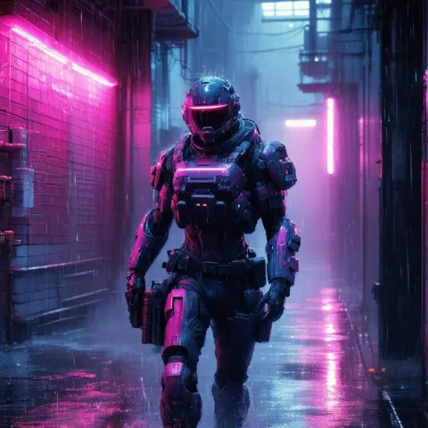 Elysium Strike Team in a Rainy Neon Alley
