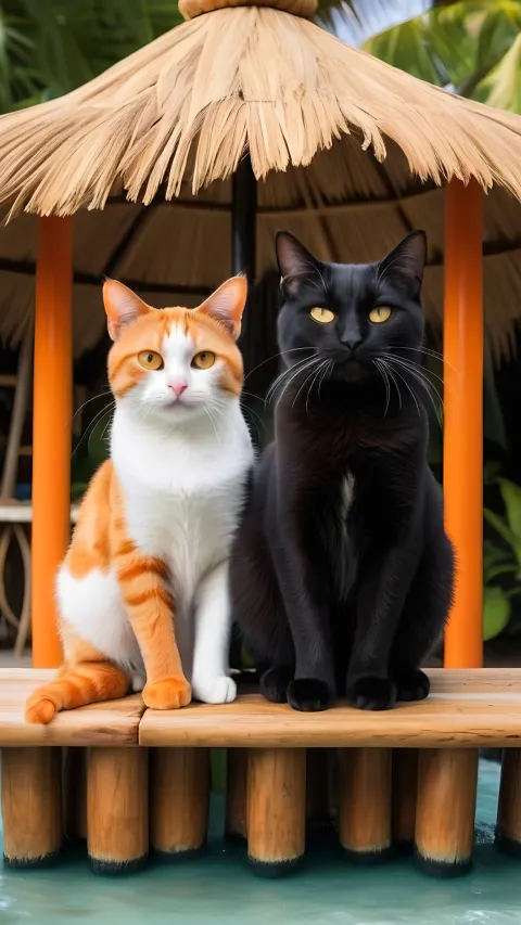 Two Cats On A Tiki Bar