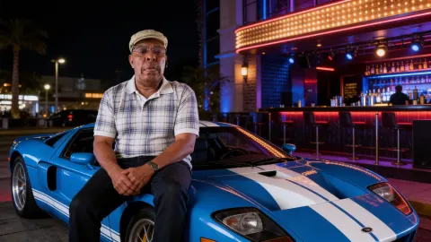 Man On Sports Car Outside Club