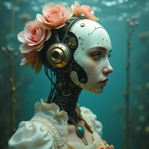 Steampunk Bioshock Robot in Lace and Petals