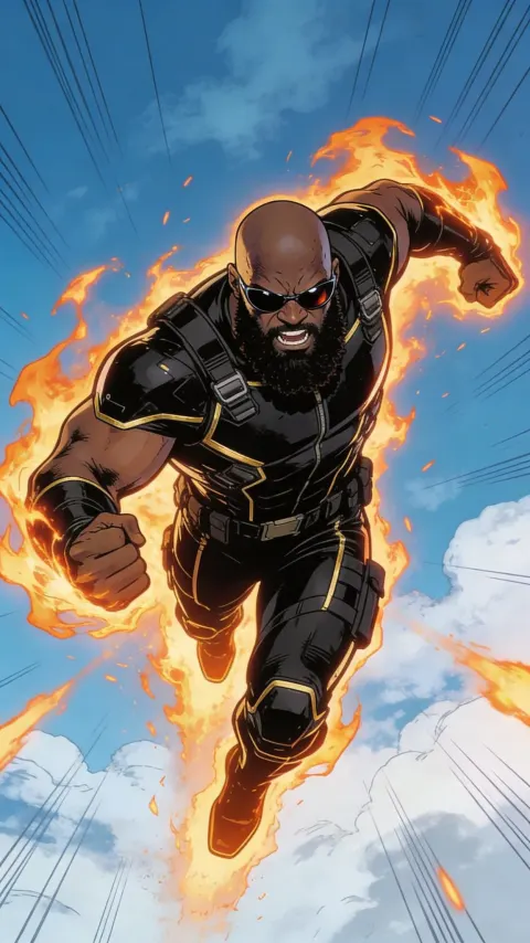 Fire Powered Hero In Flight