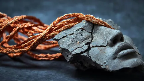 Stone Face Bound In Copper Wire