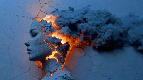 Stone Face Dissolving Into Smoke