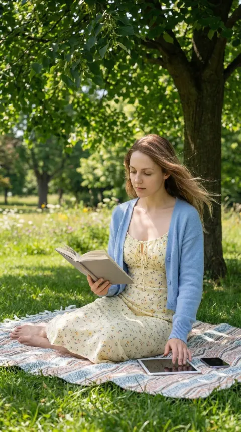 Woman On Picnic Blanket In Park