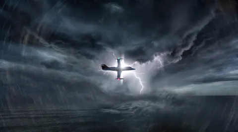 Jet Flying Through Storm From Above