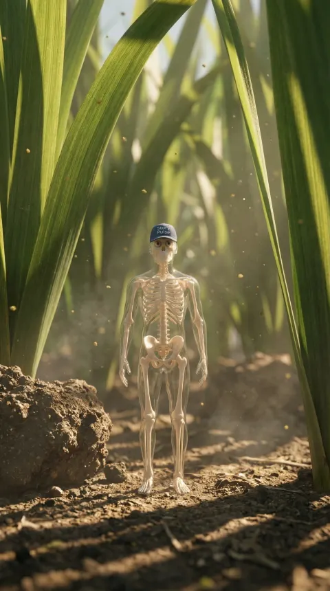 Tiny Skeleton Among Grass Blades
