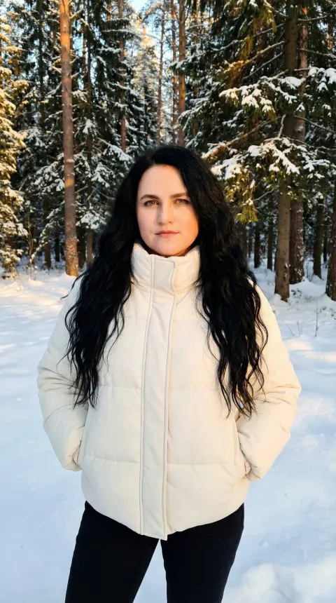 Woman In Snowy Forest Sunset
